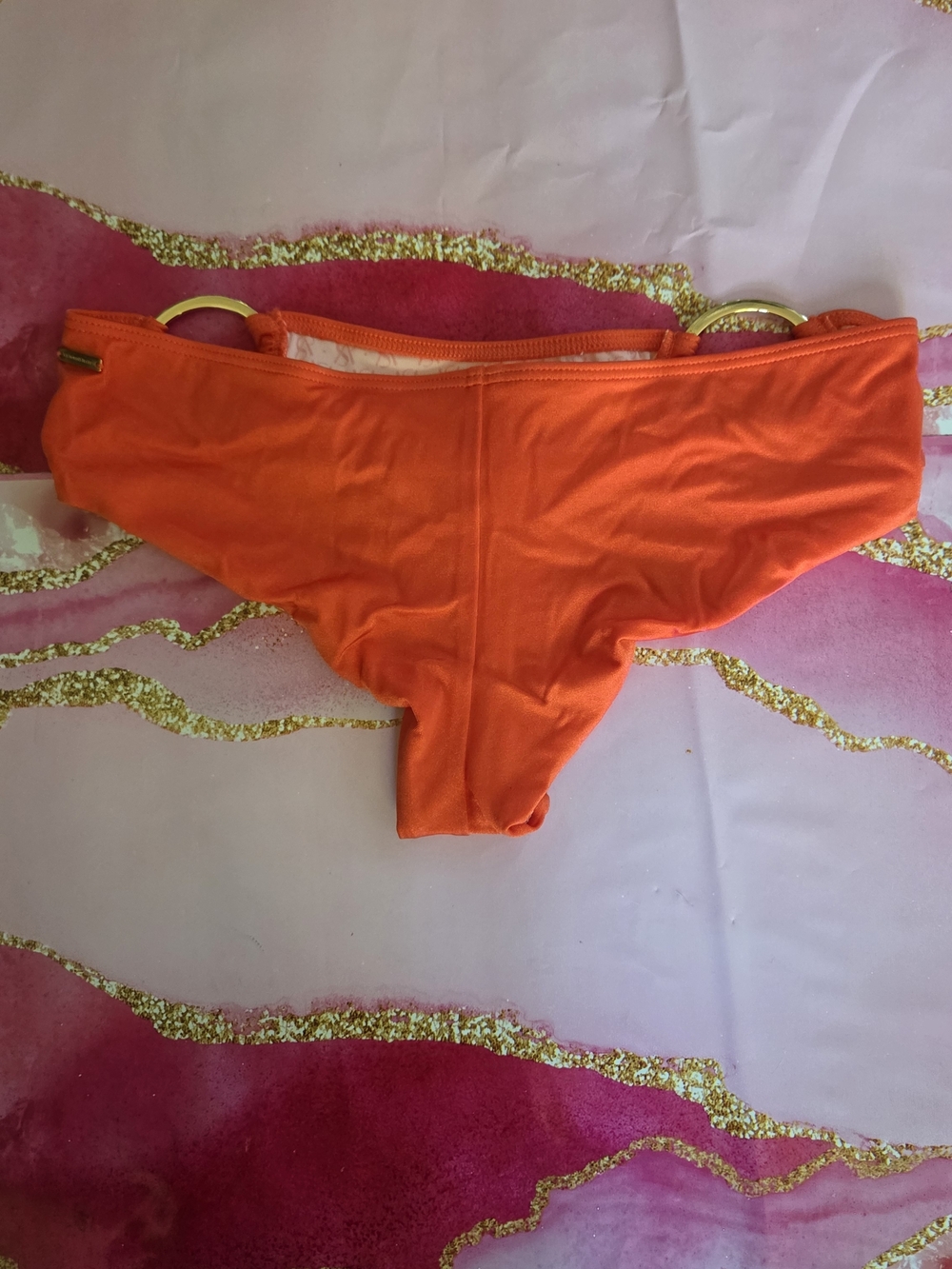 Victoria's Secret Bright Orange Bikini Bottoms with Gold Ring - Picture 2 of 6